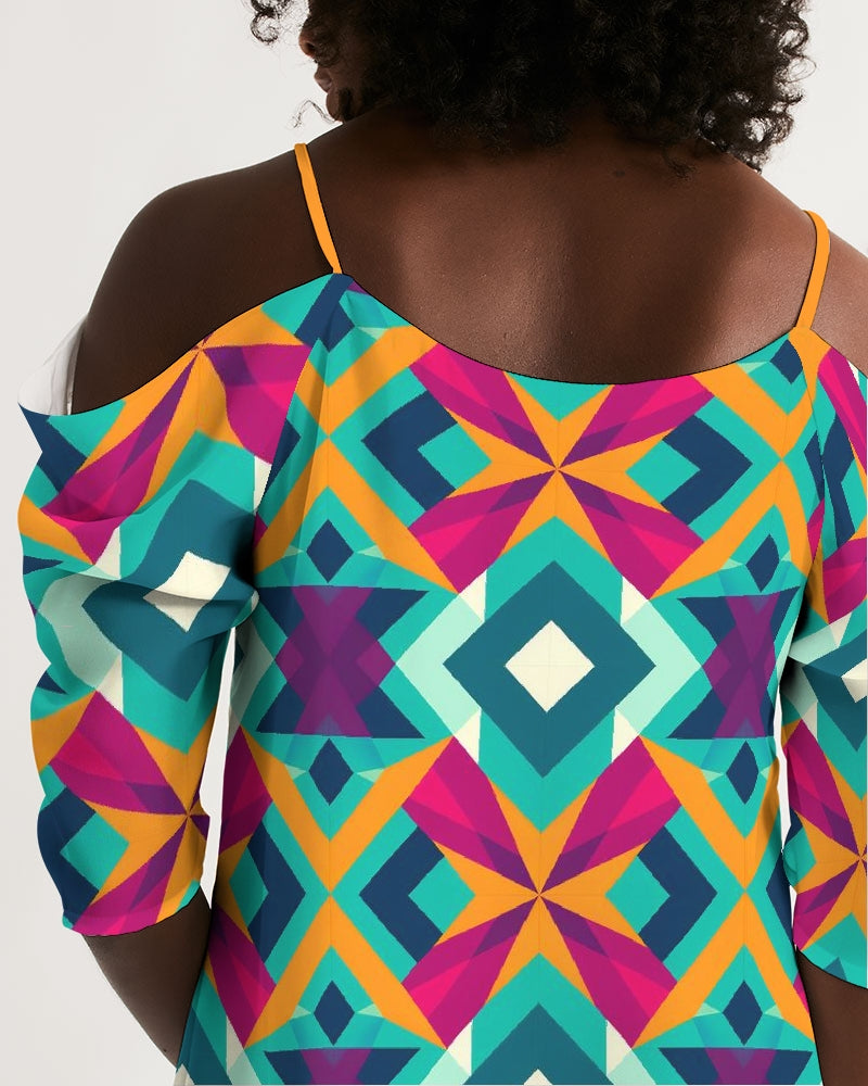 Gingham Vestido de Ombro Aberto A-Line