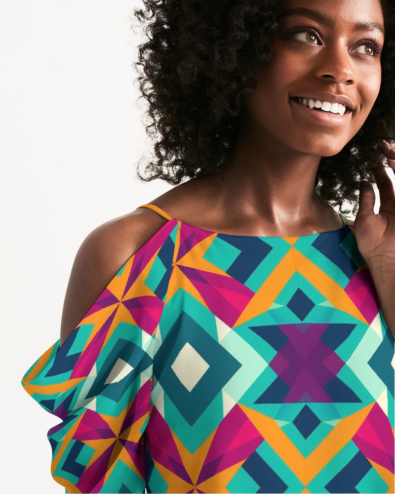 Gingham Vestido de Ombro Aberto A-Line