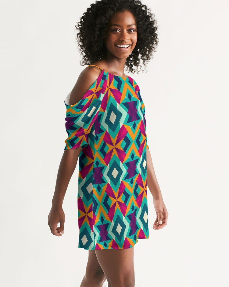 Gingham Vestido de Ombro Aberto A-Line