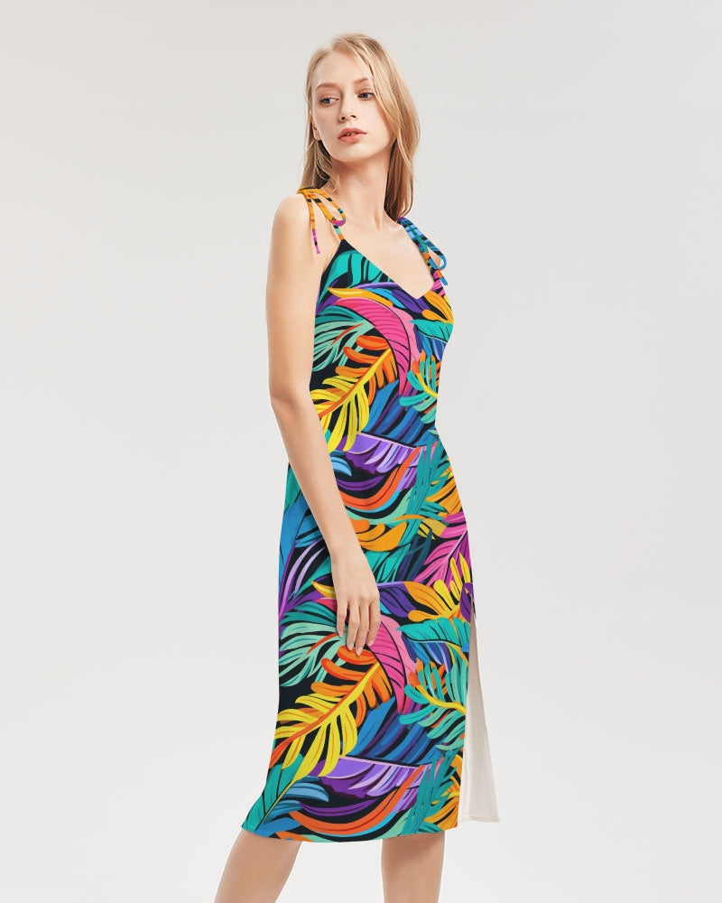 Plumage Tie Strap Split Dress