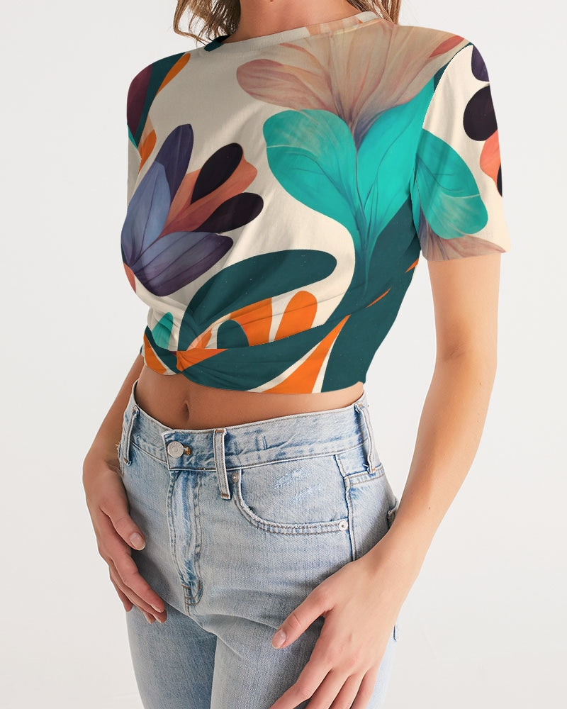 Magic Garden Twist-Front Cropped T-Shirt