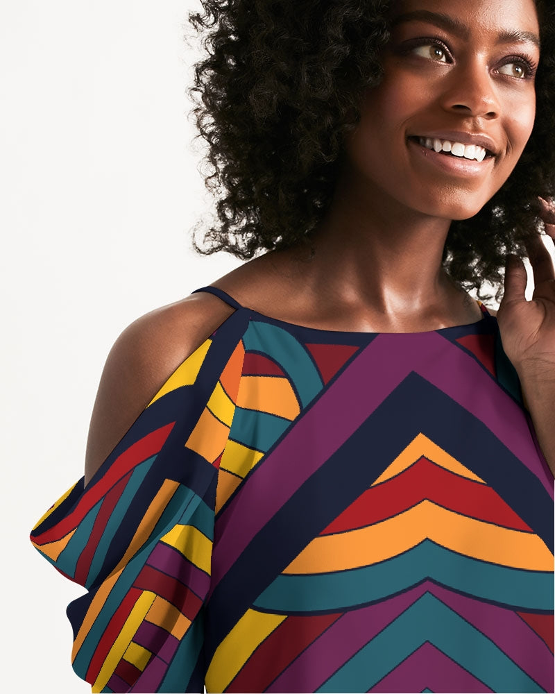 Hot Mirror Open Shoulder A-Line Dress