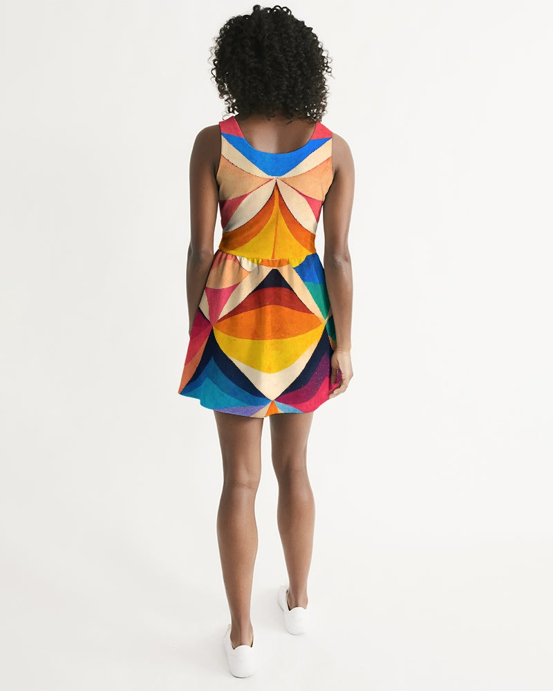 Symmetrical Illusion Scoop Neck Skater Dress