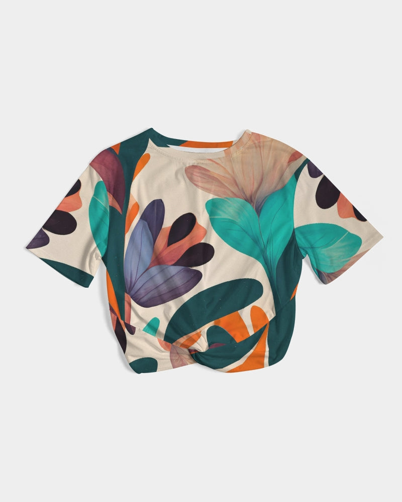 Magic Garden Twist-Front Cropped T-Shirt