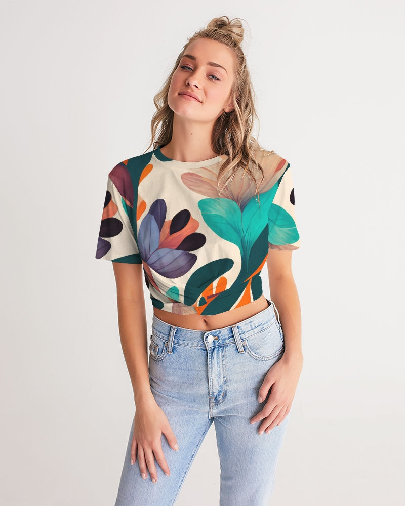 Magic Garden Twist-Front Cropped T-Shirt