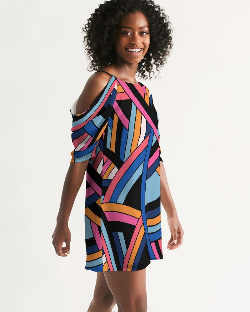 Striped cold shoulder discount dress