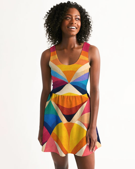 Symmetrical Illusion Scoop Neck Skater Dress