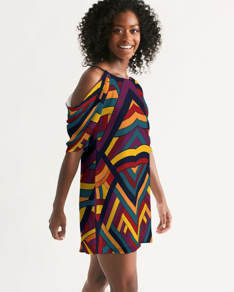 Hot Mirror Open Shoulder A-Line Dress