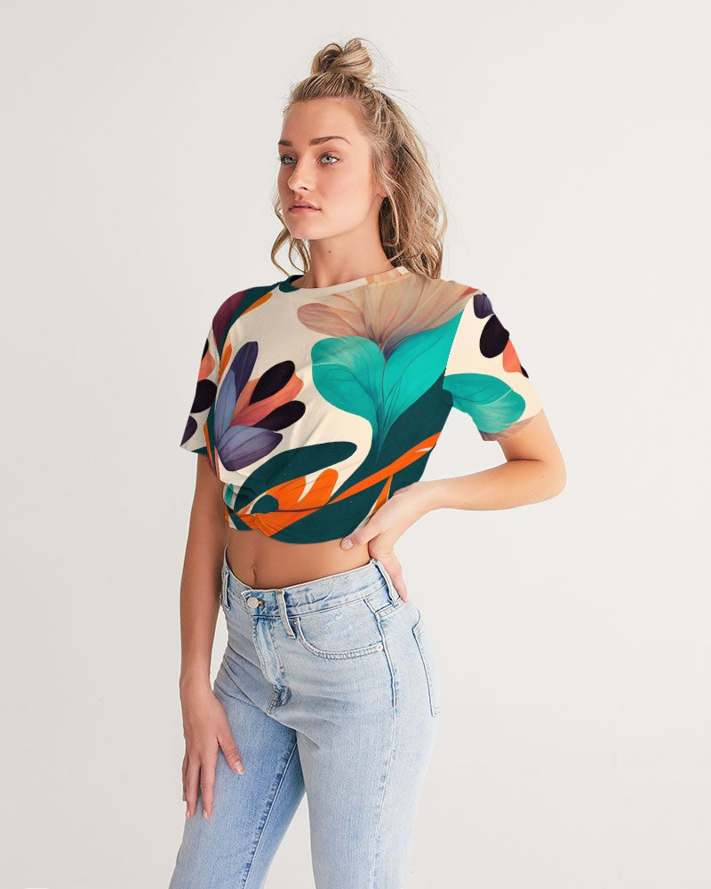 Magic Garden Twist-Front Cropped T-Shirt