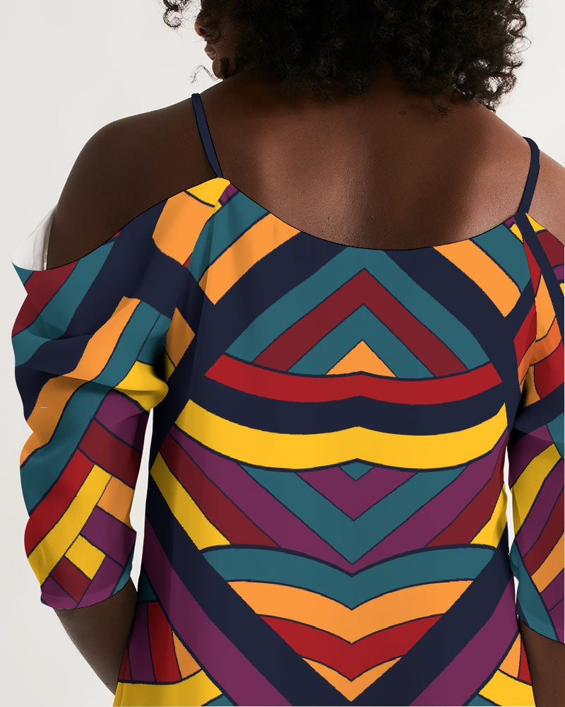 Hot Mirror Open Shoulder A-Line Dress