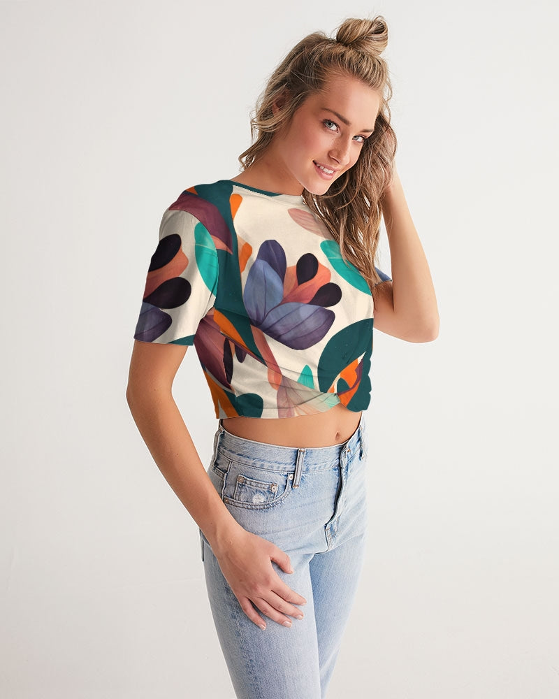 Magic Garden Twist-Front Cropped T-Shirt