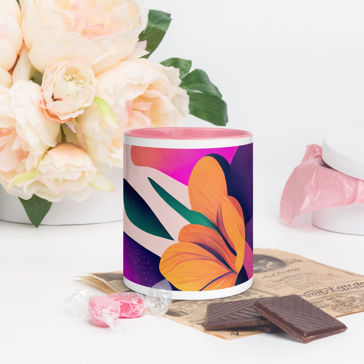 Zinnia Ceramic Mug with Color Inside