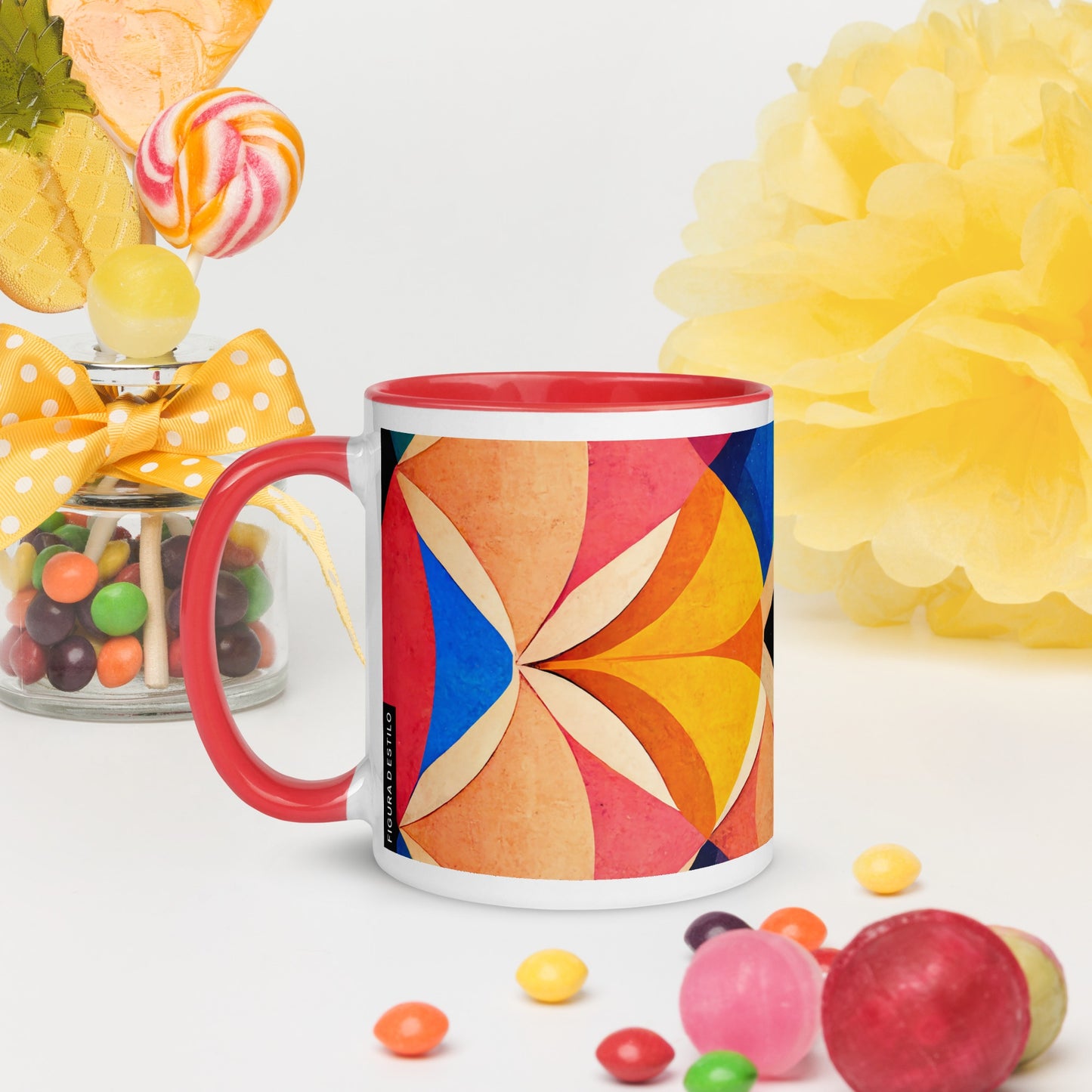 Symmetrical Illusion Caneca de Cerâmica com Interior Colorido